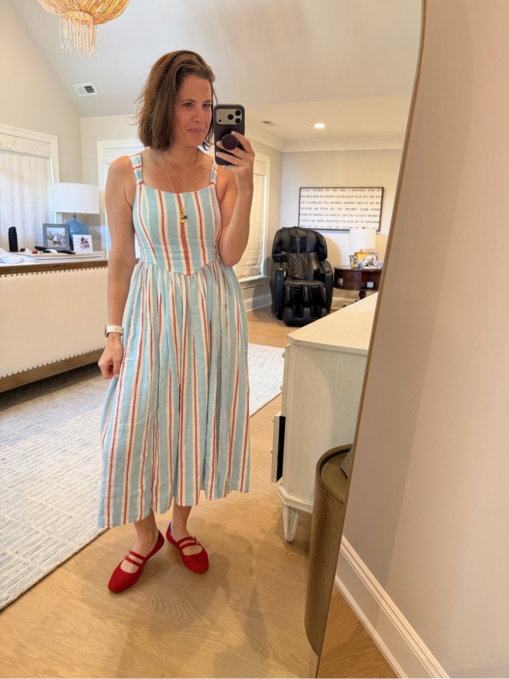 LC Lauren Conrad Light Blue Striped Maxi Dress with Red Stripes
